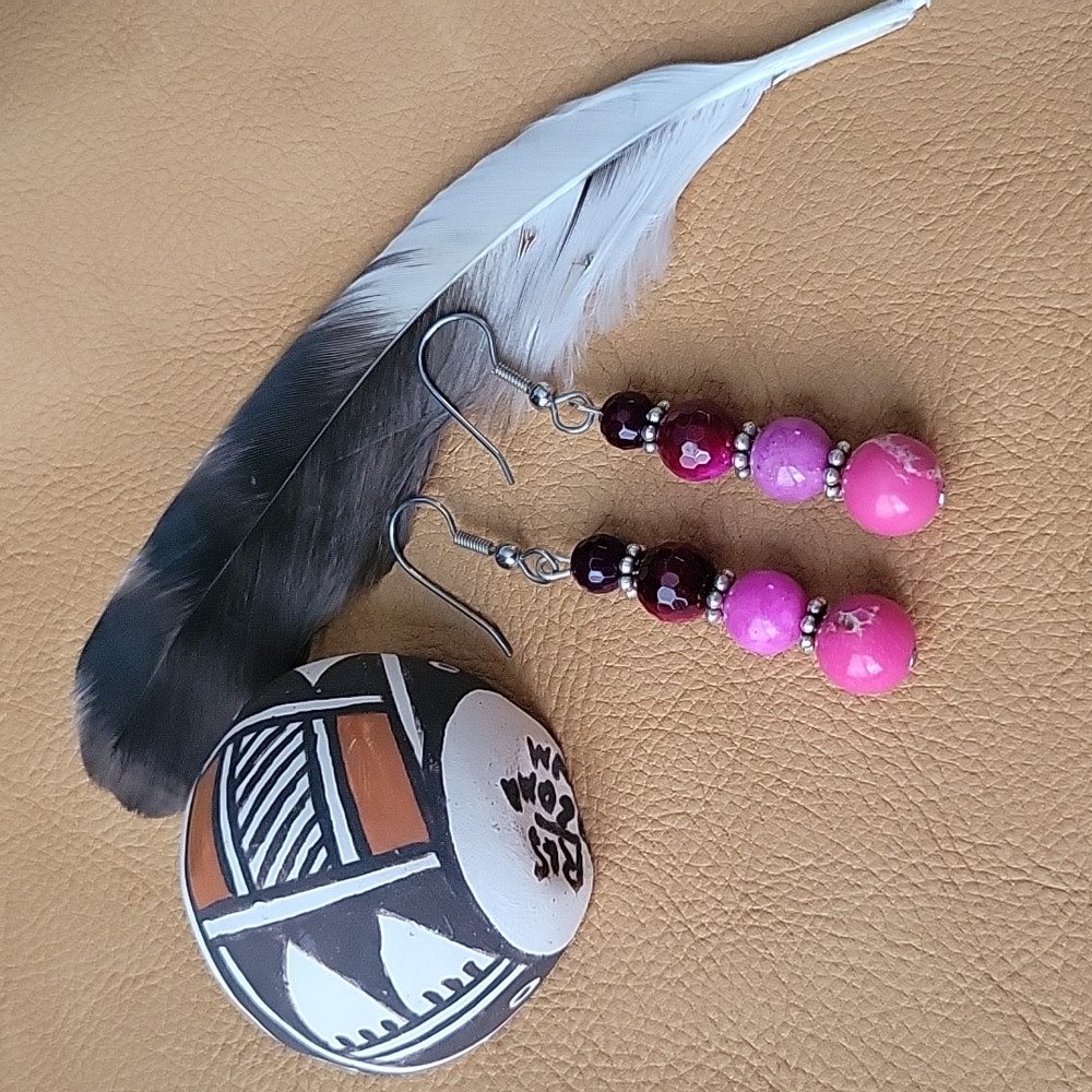 Pink Imperial Jasper/Tiger Eye Earrings Southwestern Boho Artsy Girly Western